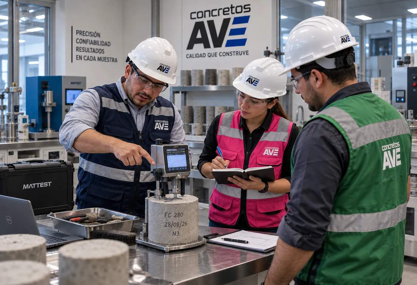 Equipo técnico de Concretos AVE revisando resultados