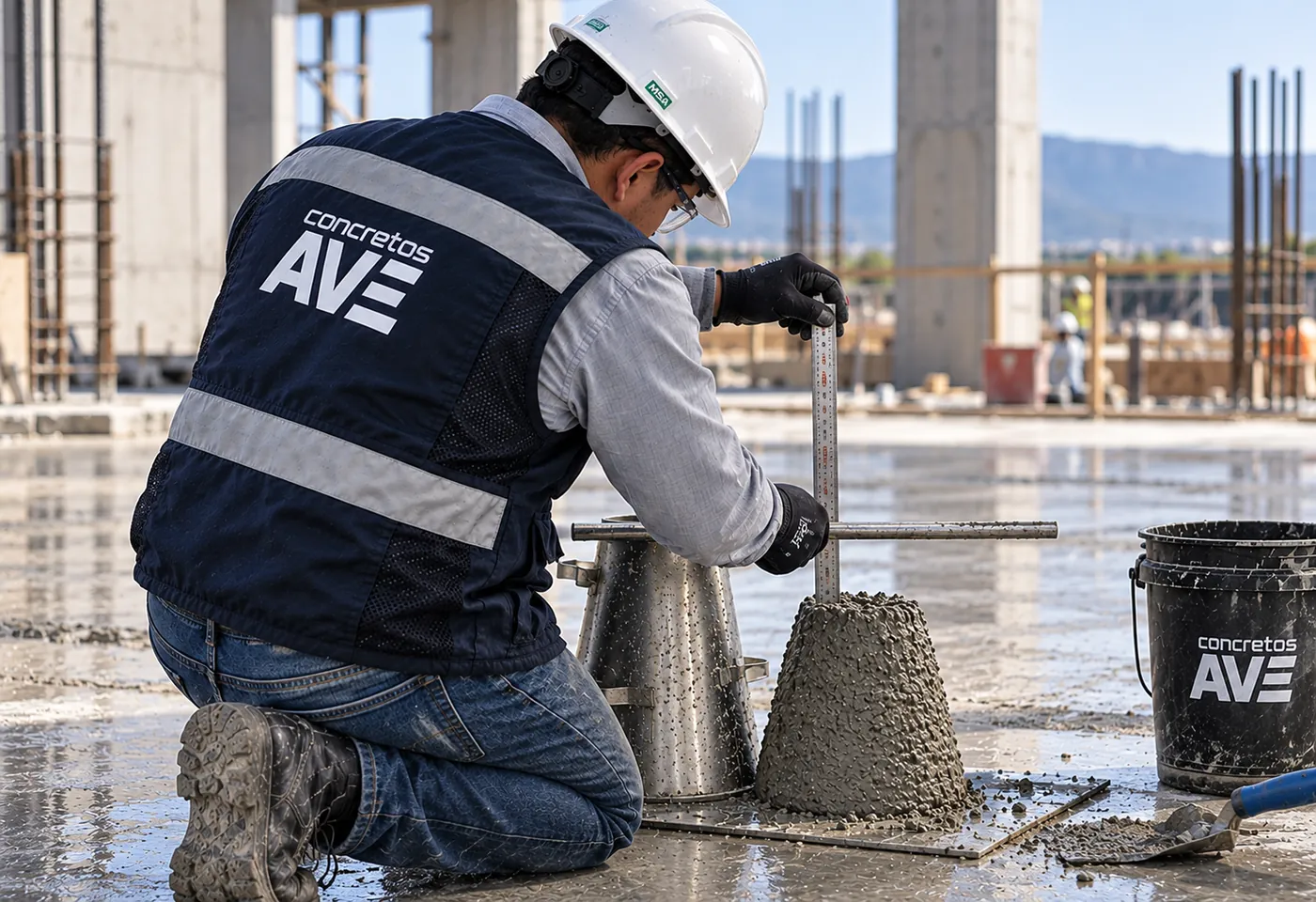 Prueba de revenimiento del concreto en obra con cono de Abrams